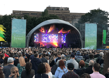 A concert on the grounds of Trinity College in the heart of Dublin